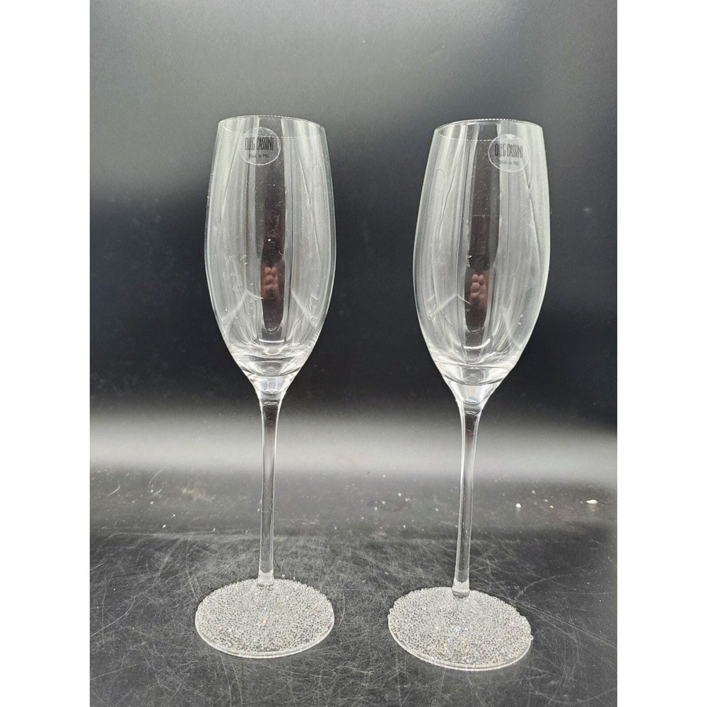 Oleg Cassini Bridal Collection 2x ICE CRYSTALS Champagne Toasting Flutes w/ Box